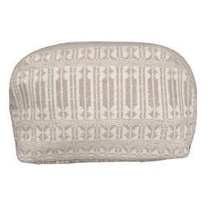 Thirty-One Cosmetic Bag Beige Cotton Poly Crescent Ziparound Stitched Fa…